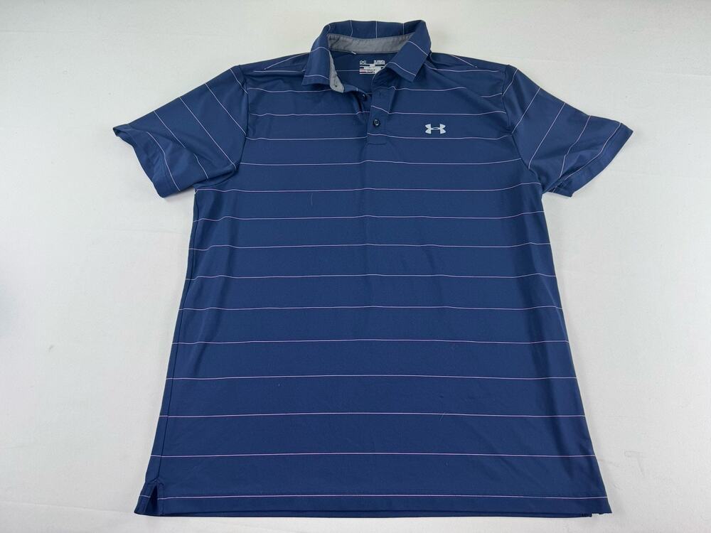Under Armour HeatGear Polo Shirt XL Blue Pink Stripe Short Sleeve Golf
